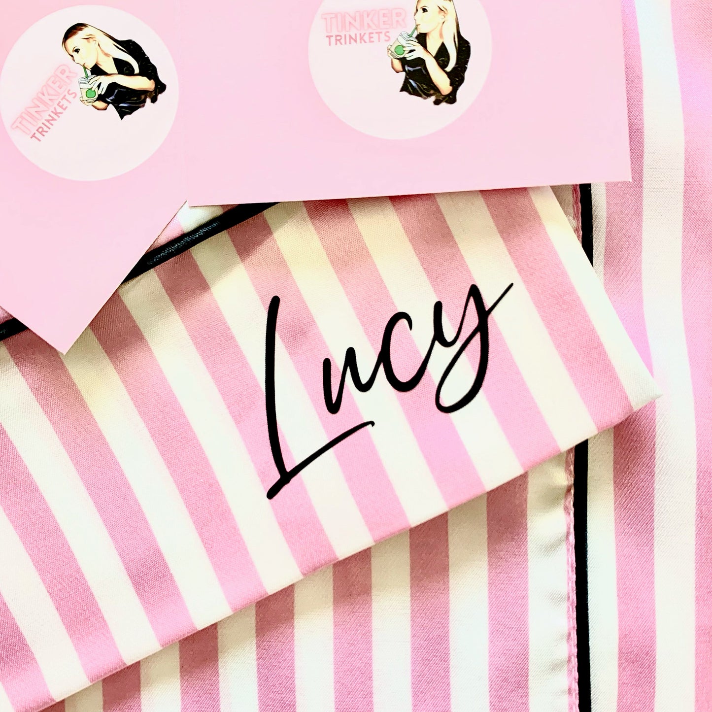 Personalised Long Satin Pink Striped Pyjamas