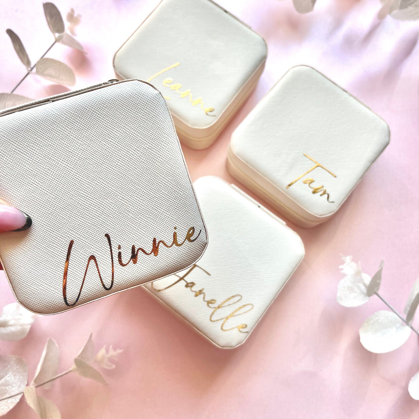 Personalised Pink Mini Jewellery Box | Personalised Bridesmaid Gift | Personalised Travel Jewellery Box for Holiday | Custom Bridal Favour