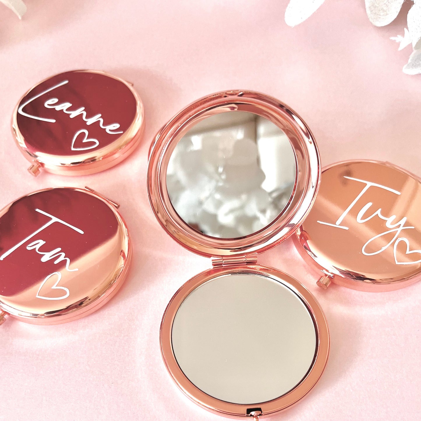 Compact Personalised Rose Gold Mirror