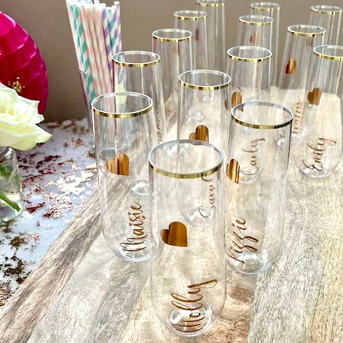 Plastic Gold Stemless Personalised Champagne Flutes