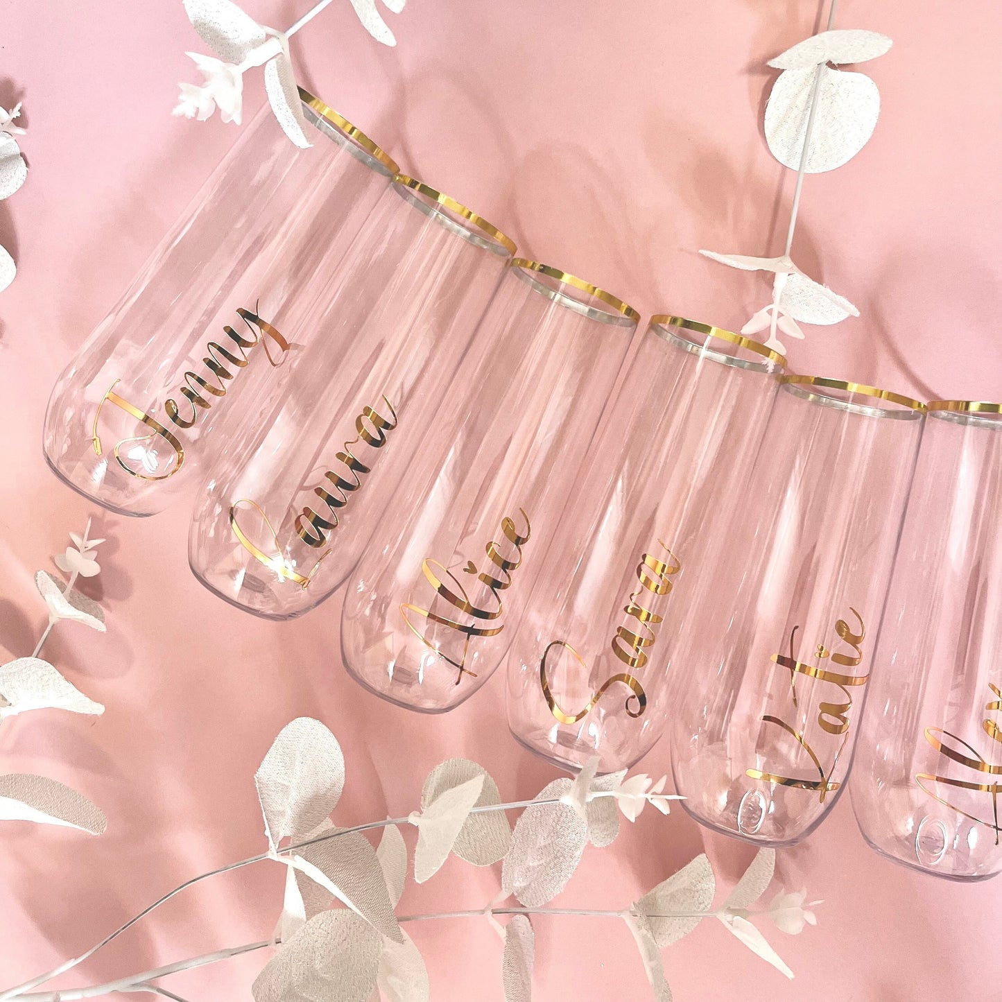 Plastic Gold Stemless Personalised Champagne Flutes