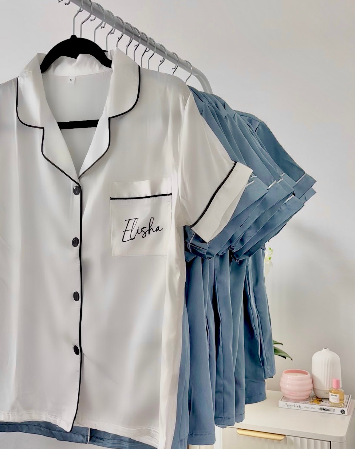 White Satin Bride Pyjamas | Bride Pyjamas for Hen Weekend | Pyjamas for morning of the wedding | White Bridal Pjs