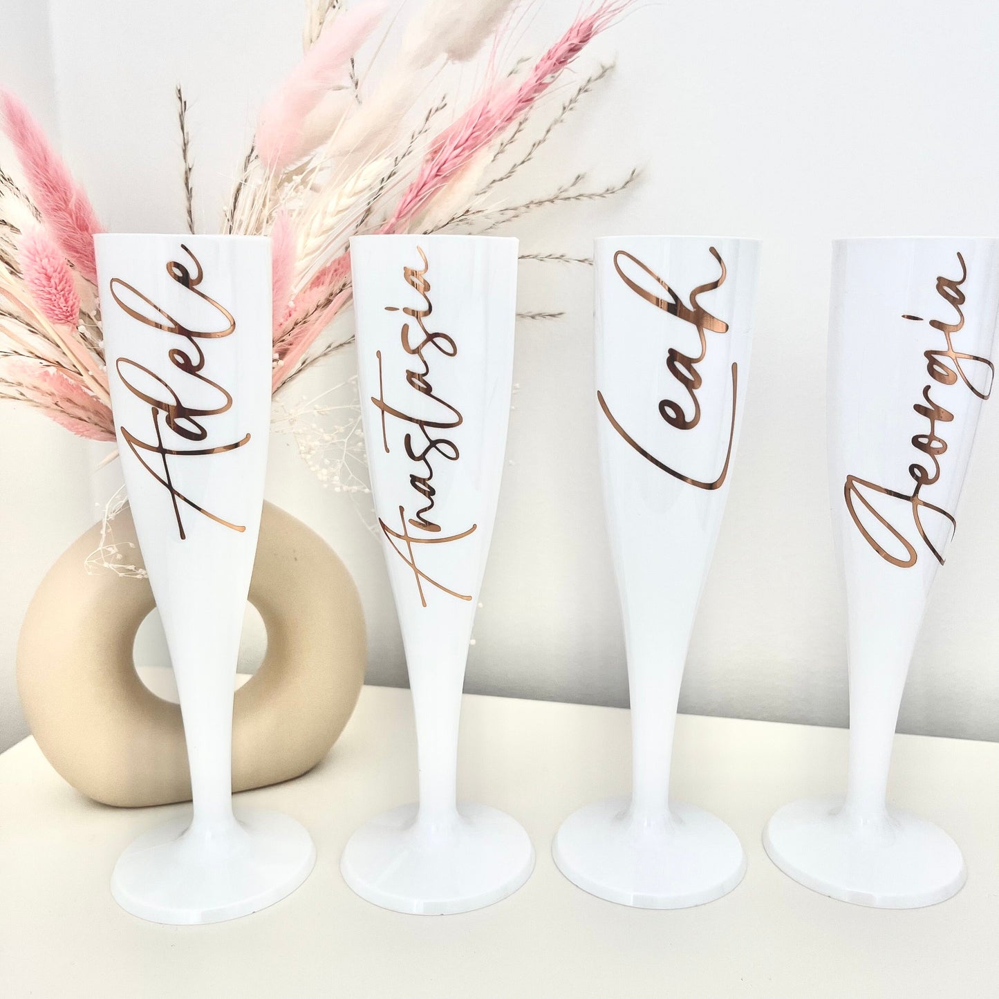 Bridal Party Champagne Flutes | Plastic White Champagne Cup | Hen Party | Champagne Flute Stickers | Bridesmaids | Prosecco Flute
