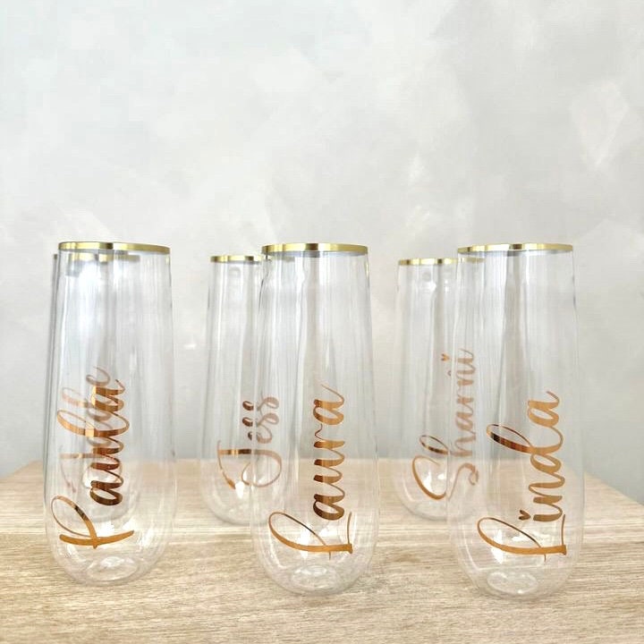 Plastic Gold Stemless Personalised Champagne Flutes