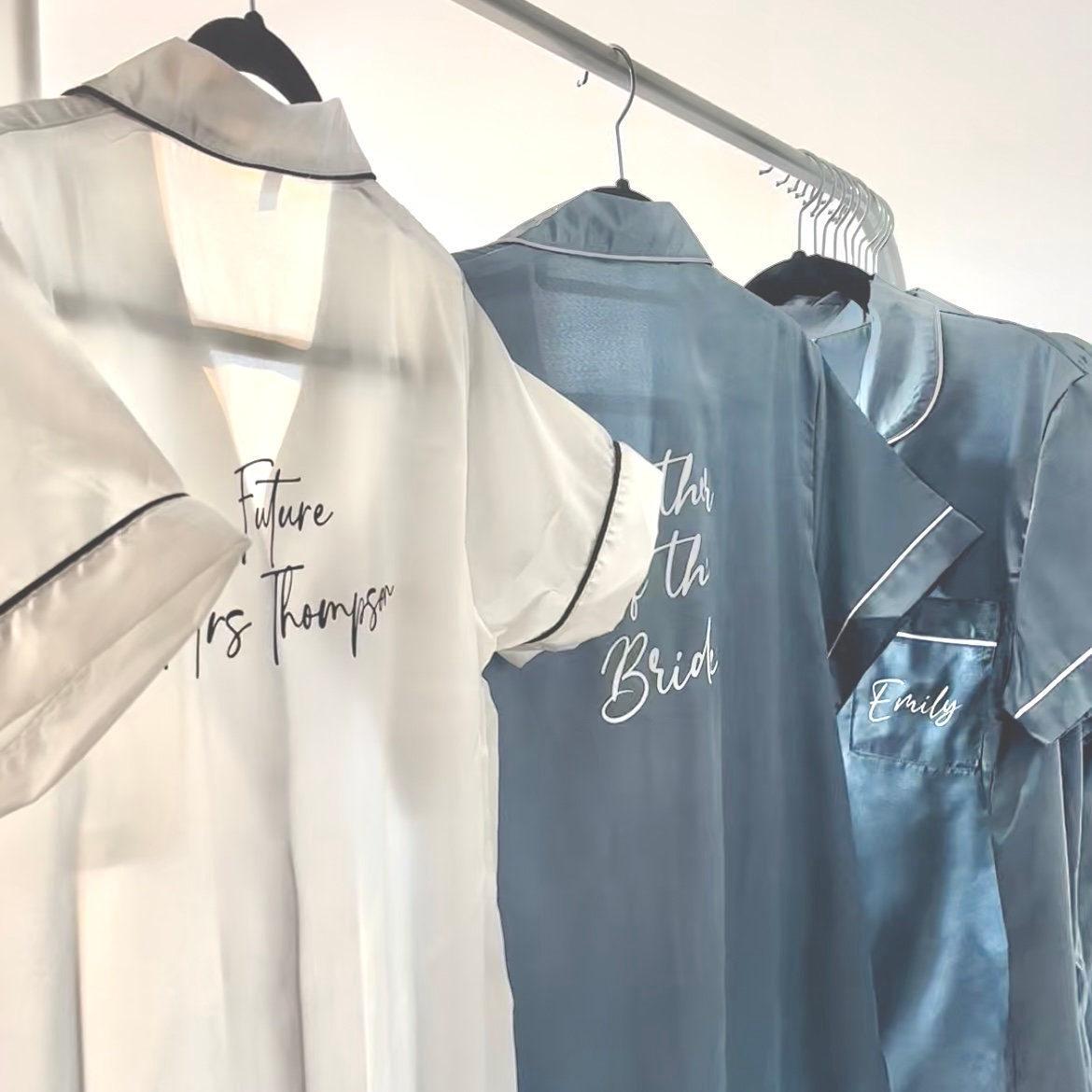 Blue Satin Hen Party Pjs | Bridal Party Pyjamas for Hen Weekend | Pyjamas for morning of the wedding | Blue Cloud 9 pyjamas | Bridesmaid Pj