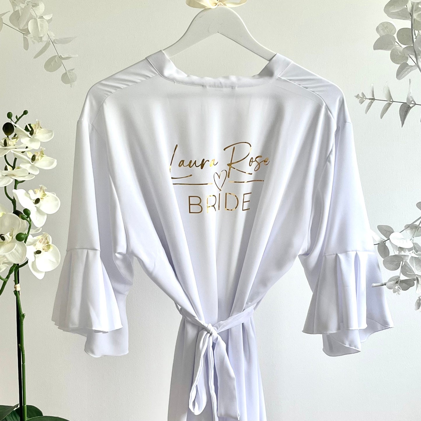 Personalised White Luxury Frilled Bridal Robe