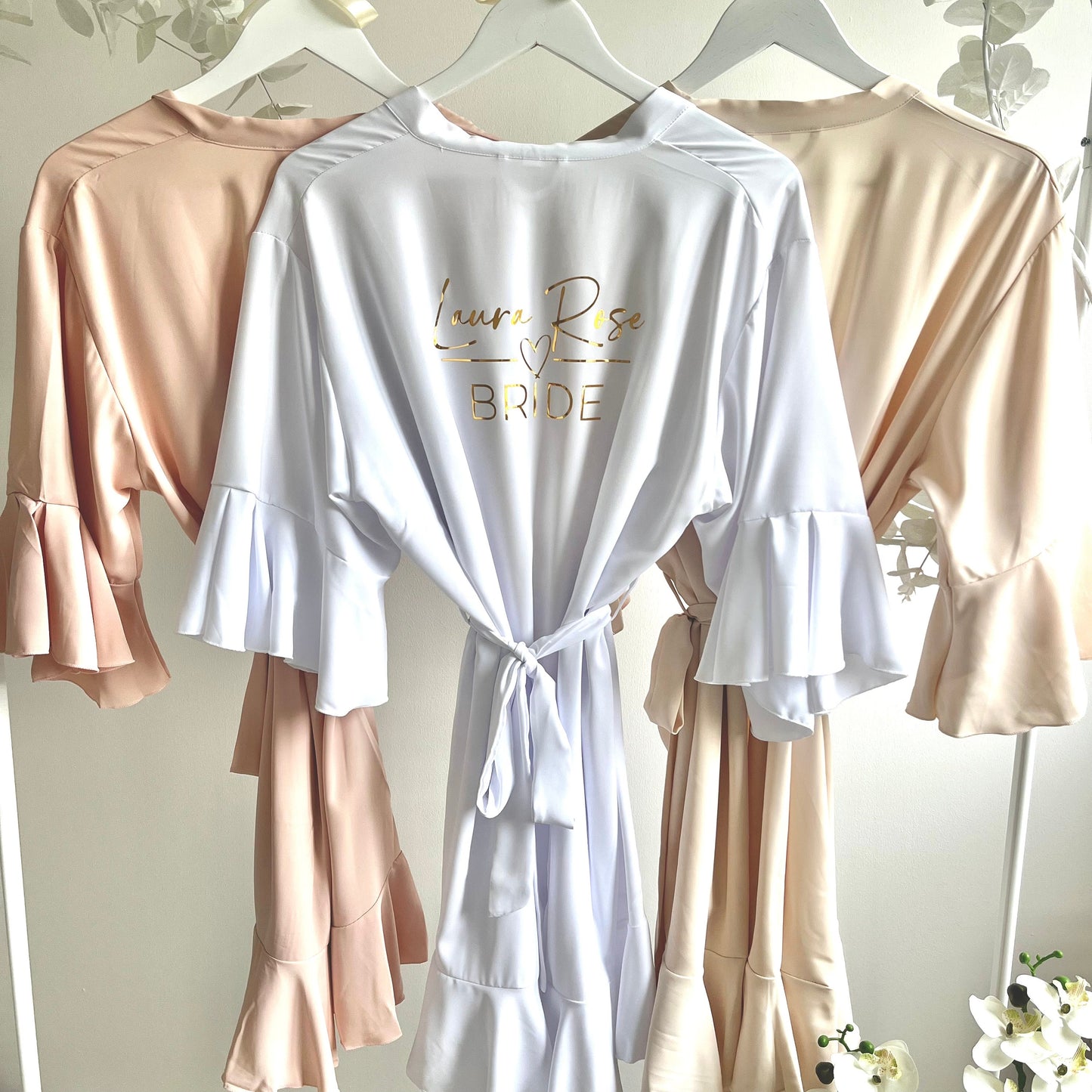 Personalised White Luxury Frilled Bridal Robe