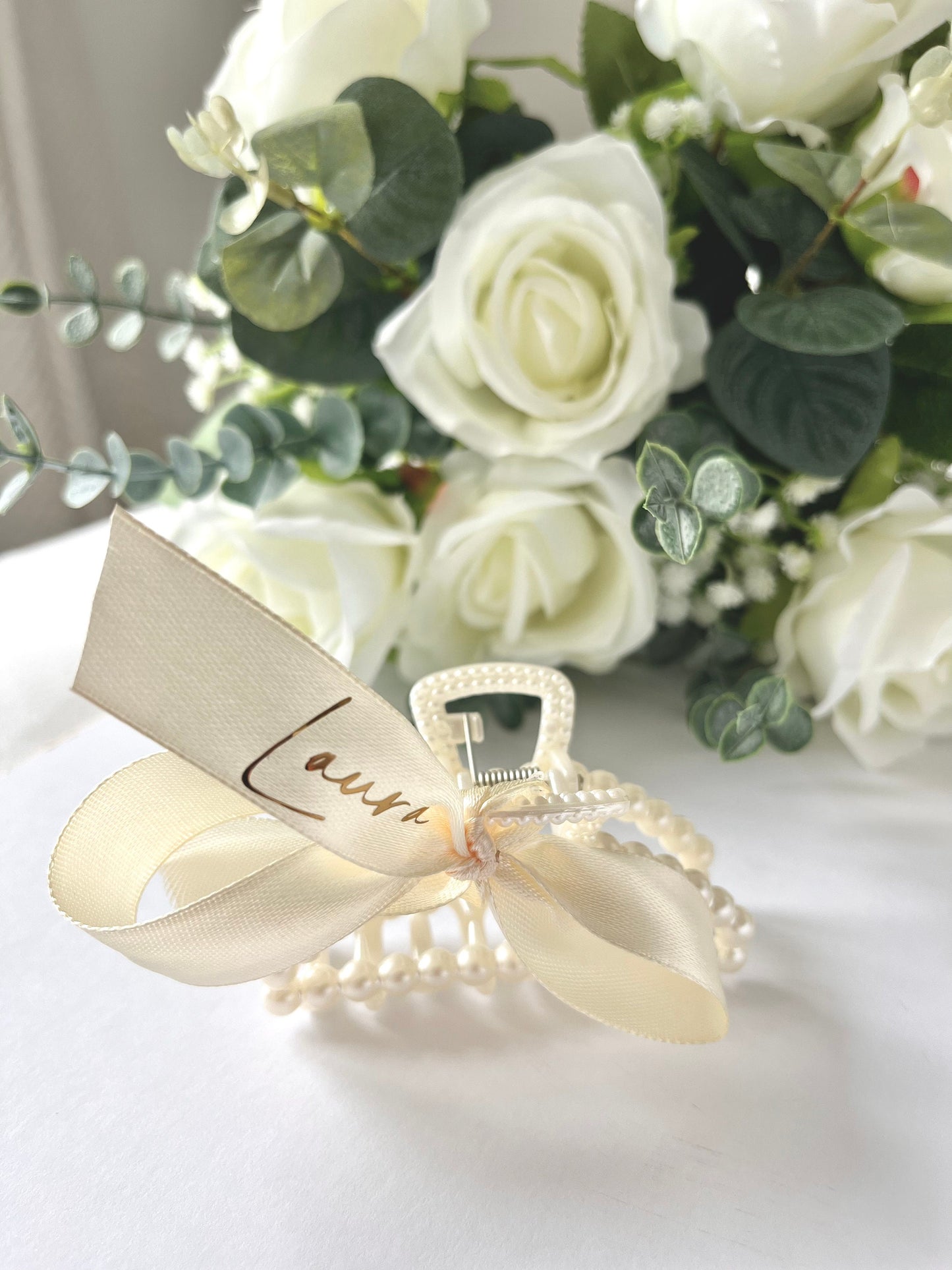 Personalised Faux Pearl Clip | Pearl Hair Accessory | Bridesmaid Hair accessories| Bridesmaid Proposal Hair Clip Gift | Custom Pearl Clip
