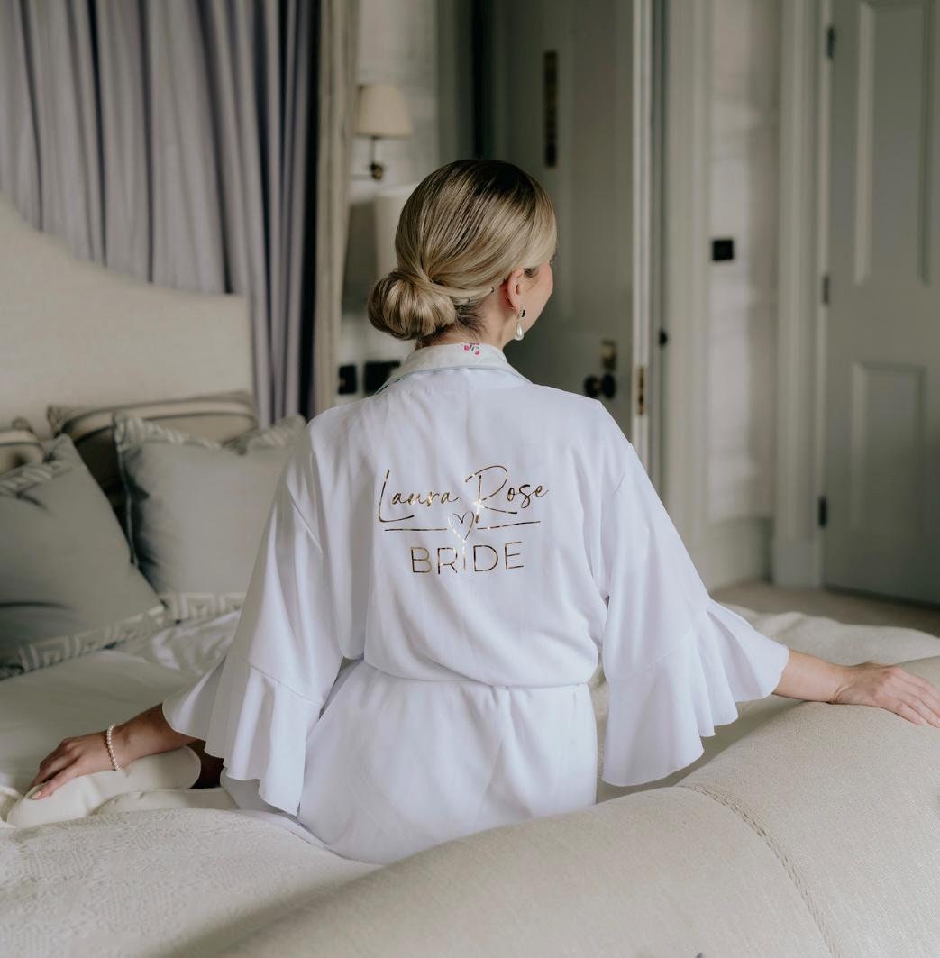 Personalised White Luxury Frilled Bridal Robe Wedding | Wedding Robe Frilled | Morning of the Wedding Bride Robe