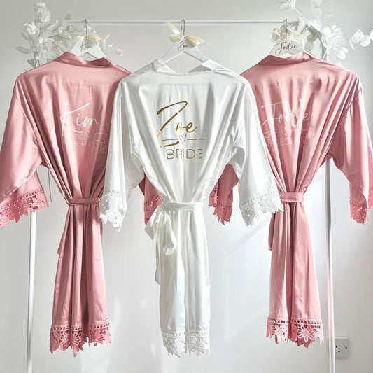 Personalised Bridal Robe with lace sleeves