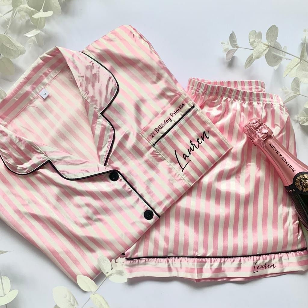 Personalised Pink Short Striped Satin Pyjamas