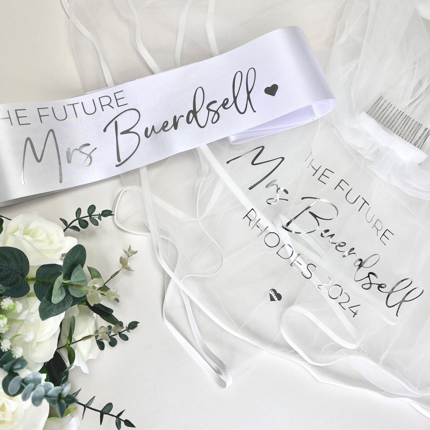 Personalised Veil Bride to Be | Future Mrs Veil | Custom Veil for Hen Party | Hair Comb Veil | Party Veil for Girls Trip | Hen Party Sash