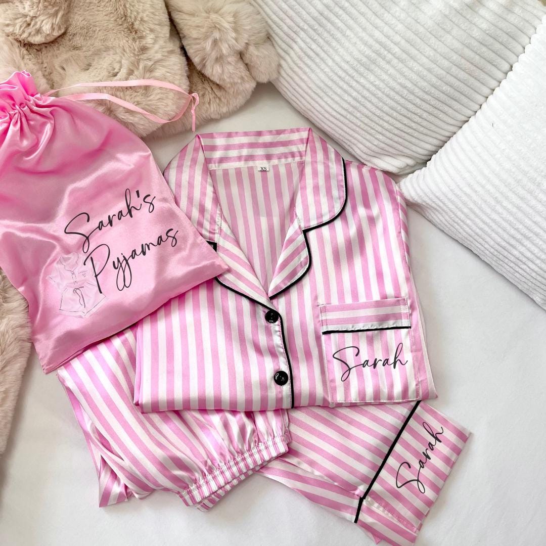 Personalised Pink Short Striped Satin Pyjamas